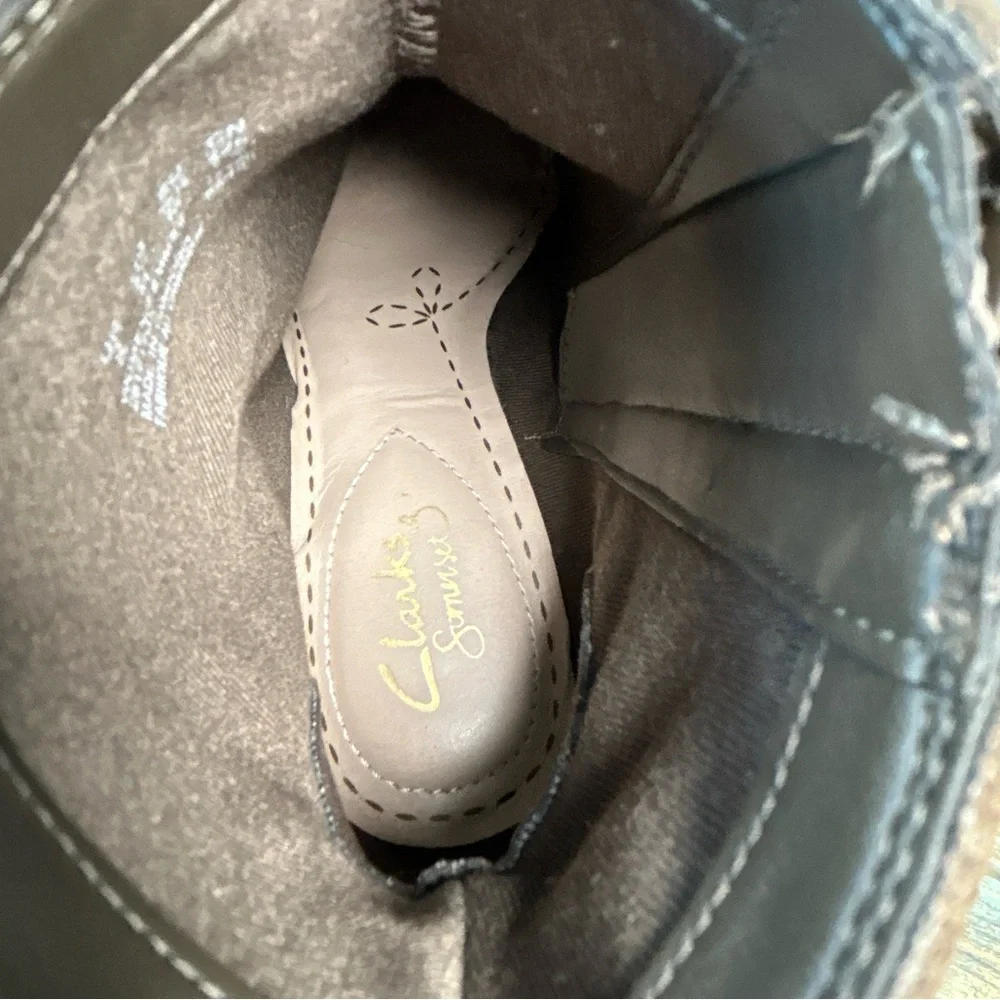 Clarks Sumerset Ankle Boot Womens 5.5 Gray Suede Block Heel Zip Up Dress Comfort